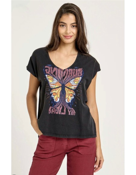 Camiseta Pico Gris Envejecido de Five