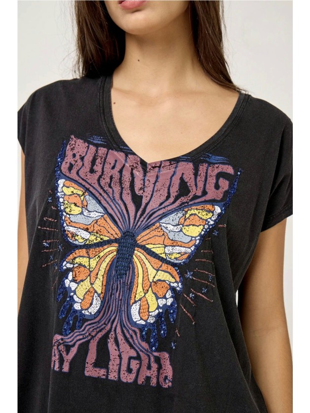 Camiseta Pico Gris Envejecido de Five