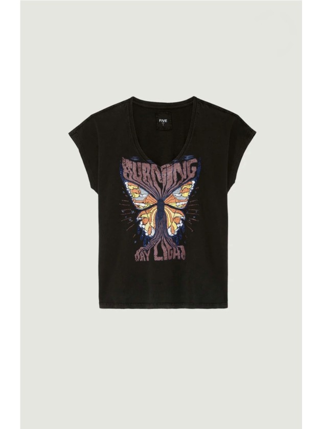 Camiseta Pico Gris Envejecido de Five