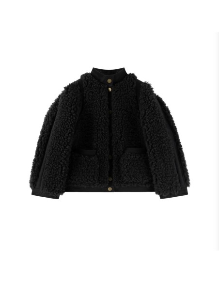 Chaqueta Negra de Pelo Rizado de Leon&Harper