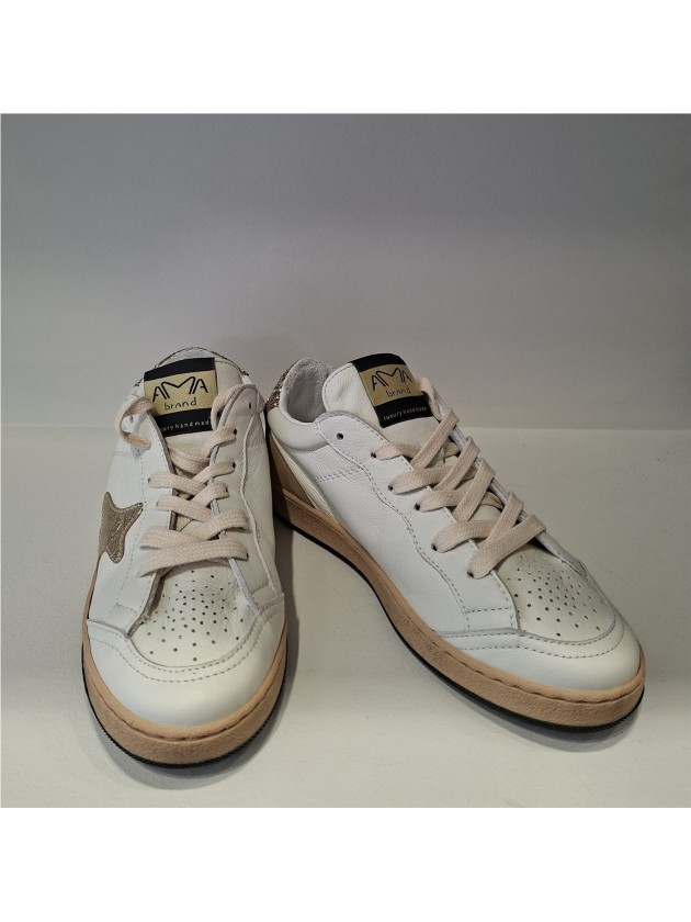 Zapatilla Piel Blanca-Dorada Sun de Ama Brand