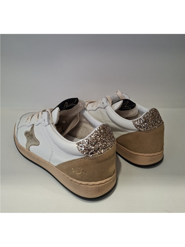 Zapatilla Piel Blanca-Dorada Sun de Ama Brand