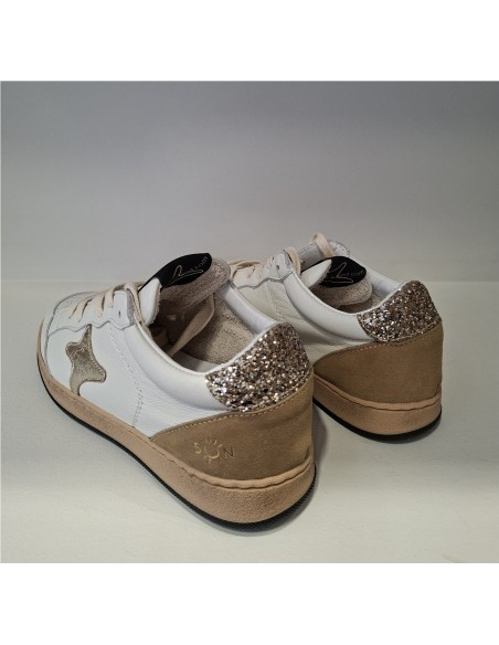 Zapatilla Piel Blanca-Dorada Sun de Ama Brand