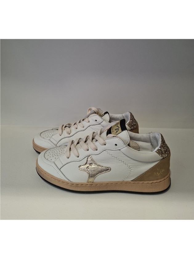 Zapatilla Piel Blanca-Dorada Sun de Ama Brand