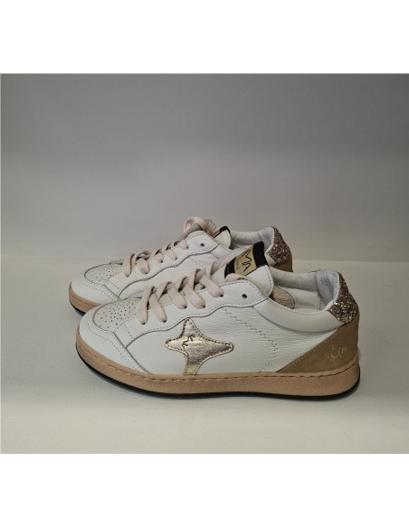 Zapatilla Piel Blanca-Dorada Sun de Ama Brand